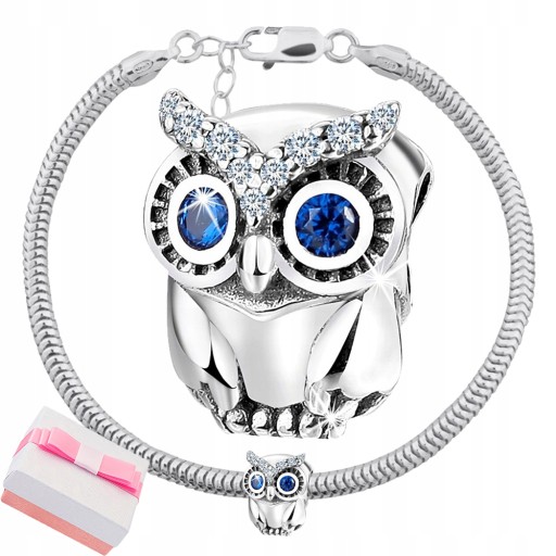 CHARMS SOWA BRANSOLETKA ZESTAW ZAWIESZKA BEADS