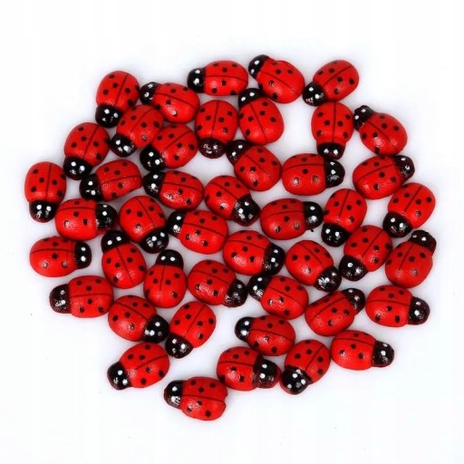Biedronki drewniane czerwone samoprzylepne 50 szt 1,1cm x 0,8cm