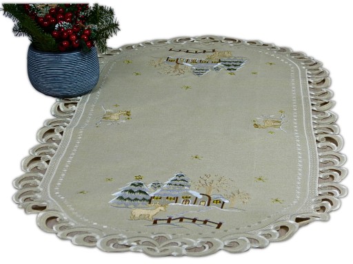 świąteczny bieżnik na ławę 60x120 beżowy PREZENT