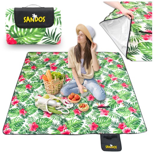 KOC PIKNIKOWY MATA PLAŻOWA IZOLACJA WODOODPORNY UCHWYT LEKKI GRUBY 200X200