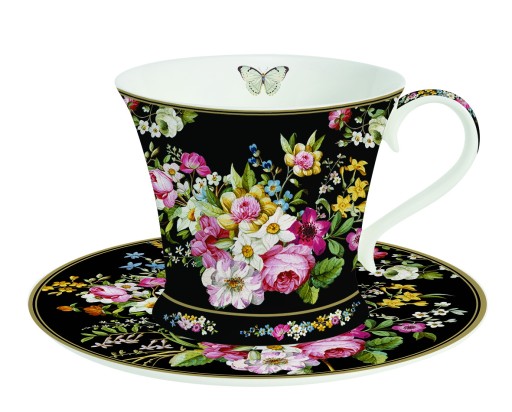 FILIŻANKA ZE SPODKIEM PORCELANA KWIATY BLOOMING