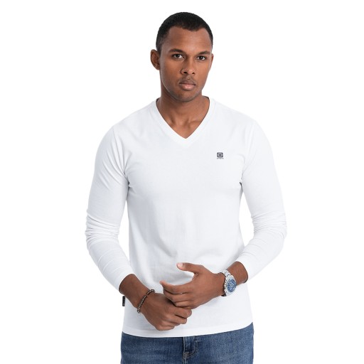 Longsleeve męski V-NECK biały V1 OM-LSCL-0110 XXL
