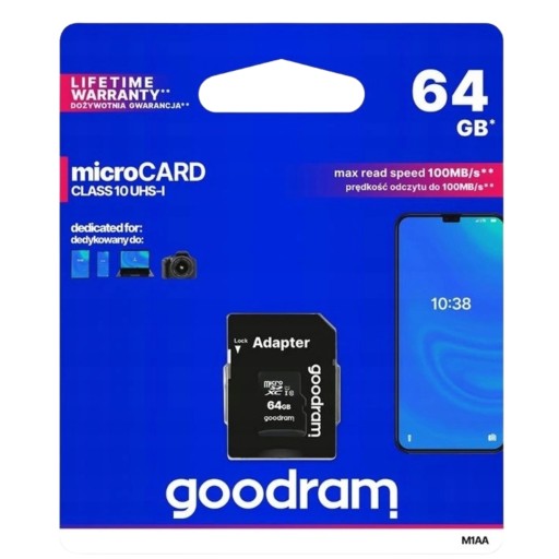 Karta pamięci mSDXC GOODRAM 64GB + ADAPTER SD 100MB/s CLASS10 UHS-I