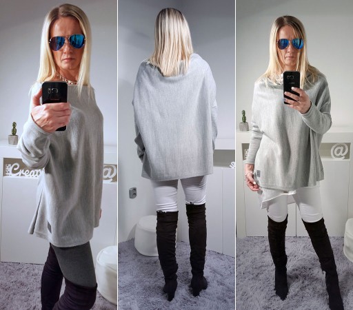 SWETEREK OVERSIZE TUNIKA SWETER WOOL ODKRYTE RAMIĘ