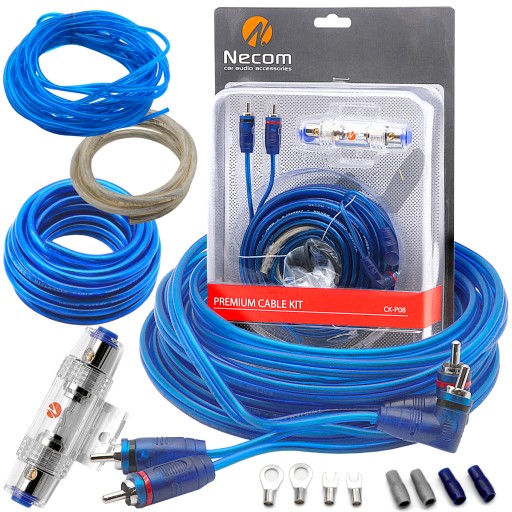 MOCNE PRZEWODY KABLE 8mm2 do WZMACNIACZ SUBWOOFER TUBA SOLIDNY ZESTAW