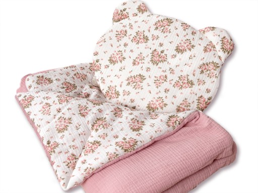 Komplet pościeli muślinowej 75x100 z wypełnieniem + poduszka teddy