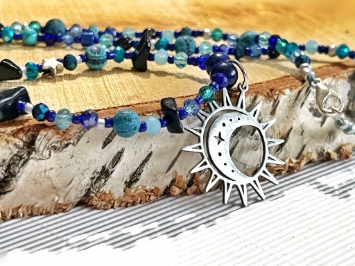 Naszyjnik handmade Słońce Księżyc Lapis lazuli
