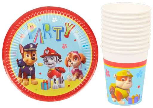 Papierowe Talerzyki 10 szt. i Kubki 10 szt. Psi Patrol Disney zestaw 20 el.