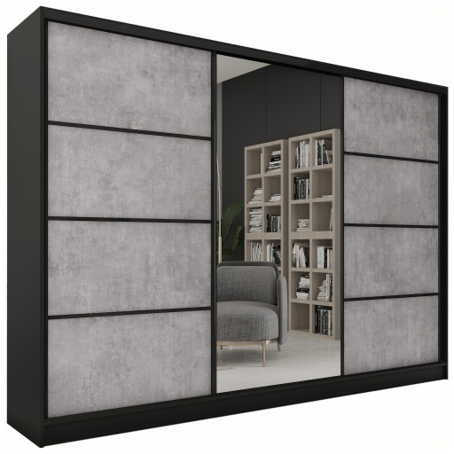 Szafa przesuwna z lustrem 280 cm LOFT Beton półki