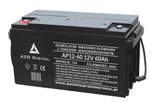 AKUMULATOR AZO DIGITAL AP12-60 12V 60Ah DO ŁODZI DO UPS VRLA GEL ŻELOWY AGM