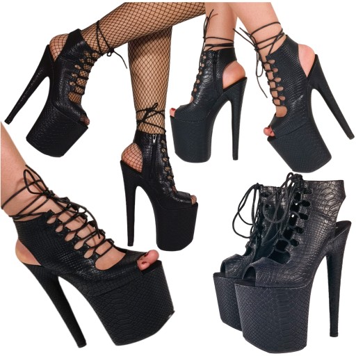 SEKSOWNE BUTY EROTYCZNE CZARNE SZPILKI NA PLATFORMIE DO POLE DANCE 20 CM 43