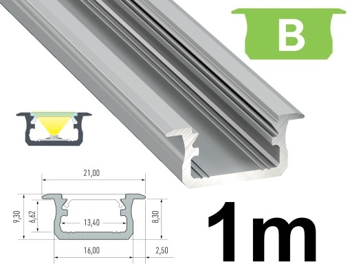 PROFIL ALUMINIOWY DO TAŚM LED 1M TYPU B SREBRNY