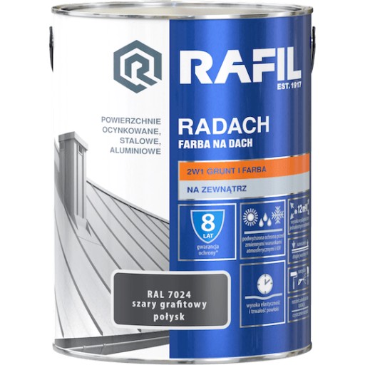 RAFIL RADACH FARBA SZARY GRAFITOWY RAL7024 POŁYSK 5L