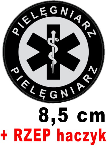 PIELĘGNIARZ naszywka z nadrukiem odblaskowym emblemat okrągły 8,5cm + RZEP