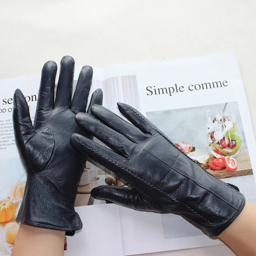 New Women Color Leather Gloves Striped Style Velvet Lining Autumn And