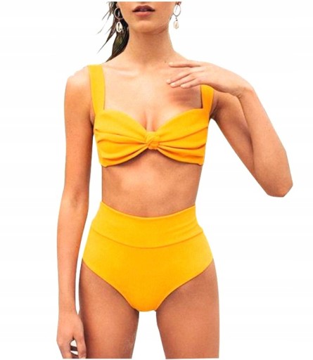 STRÓJ KĄPIELOWY BIKINI Z WYSOKIM STANEM KOKARDKĄ L