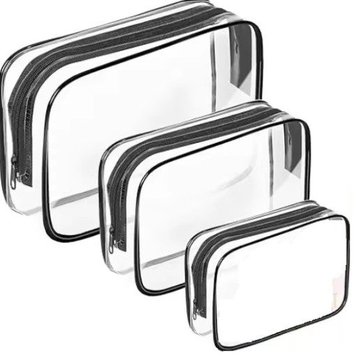 Zestaw 3 kosmetyczek PVC transp czarny