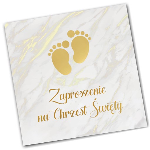 Zaproszenia na CHRZEST ŚW. złote stópki + koperty