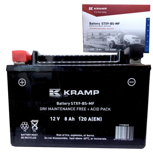 AKUMULATOR YTX9-BS 12V 8Ah 120A LEWY PLUS KRAMP YTX9BSKR TRAKTOREK KOSIARKA