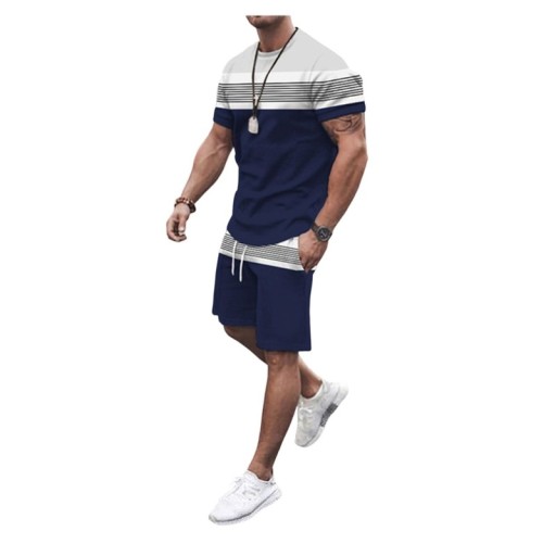 Men's Short Sets Fitness Loose Tracksuit Casual Crew Neck Tee, M