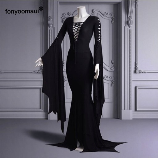 Środa Morticia Addams Cosplay sukienka do ziemi