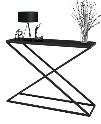 Loftowa Konsola X Przedpokój Metal 110x30x80 Czarna+Blat MiniPearl