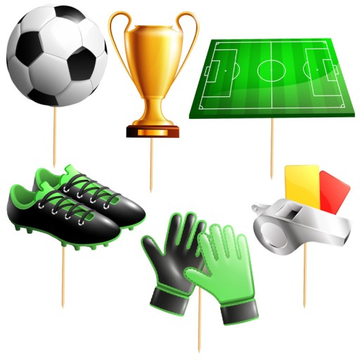 Dekoracja Toppery Pikery na Tort Muffiny PIŁKA NOŻNA Football Urodziny 6szt