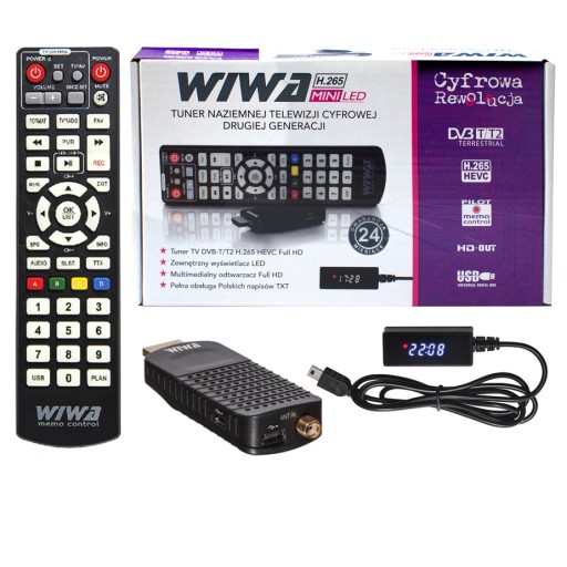 Dekoder Tuner TV do Telewizji Naziemnej DVB T2 H.265 HEVEC MINI LED