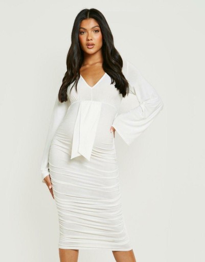 BOOHOO MIDI SUKIENKA MARSZCZENIA V-NECK 00A XXJ__XXL