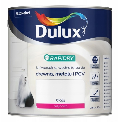 FARBA DULUX RAPIDRY- do drewna, biała, 2.5l
