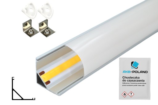 PROFIL Aluminiowy LED NAROŻNY Do Taśmy 1M Klosz Uchwyty ZaślepkI Chusteczka