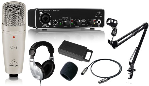 BEHRINGER C1 MIKROFON+INTERFEJS UMC 22 +STATYW SET