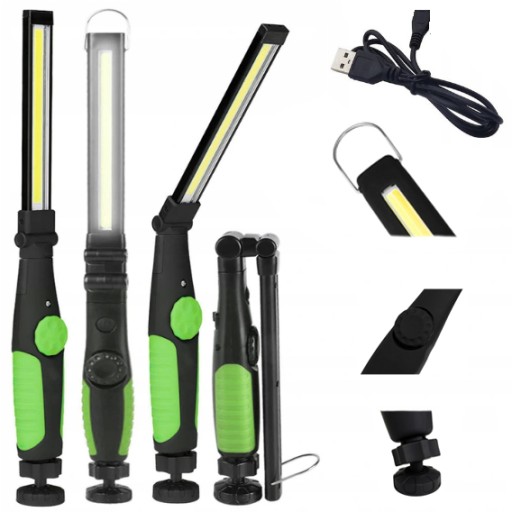 LAMPKA WARSZTATOWA COB LATARKA Z MAGNESEM + HAKIEM | USB 5w1 DO WARSZTATU