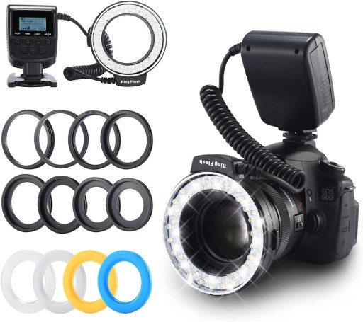 LAMPA BŁYSKOWA Z 48 DIODAMI LED 8 ADAPTERÓW