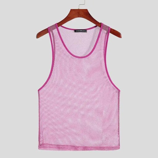 INCERUN Men's Tank Tops Mesh Patchwork O-neck Slee