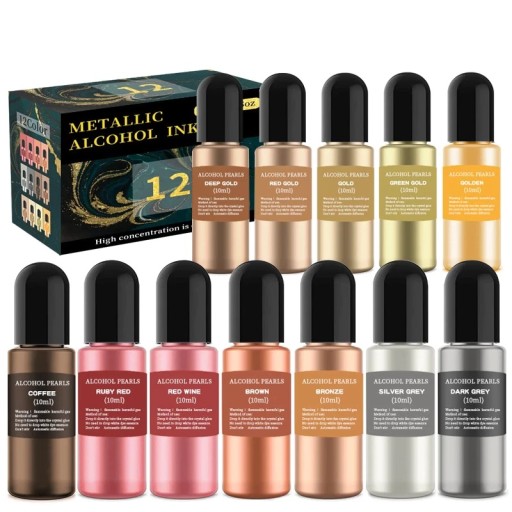 PIGMENT ALKOHOLOWY METALICZNY DO ŻYWIC UV ZESTAW 12 sztuk 12x10ml