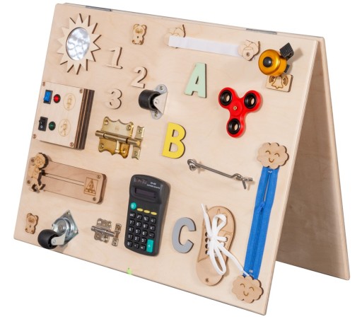 TABLICA MANIPULACYJNA SENSORYCZNA DWUSTRONNA 2W1