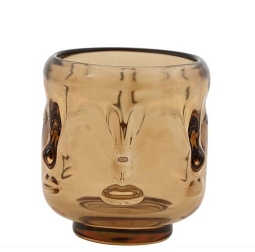 ŚWIECZNIK SZKLANY TWARZ 8x7 NA TEALIGHT AMBER
