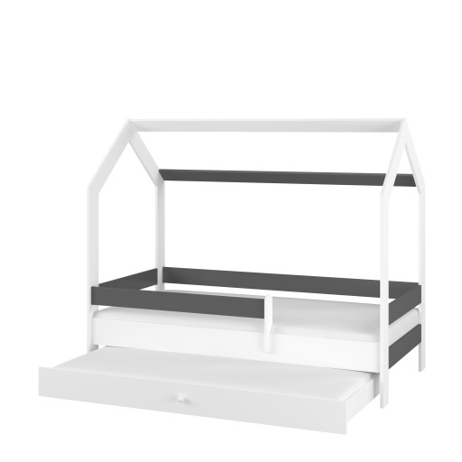 Łóżko dziecięce DOMEK PODWÓJNE BABY BOO 160x80 BIAŁY GŁADKI + ANTRACYT