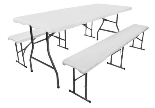 Zestaw 2x ŁAWKA STÓŁ cateringowy ogrodowy składany bankietowy 180cm biały