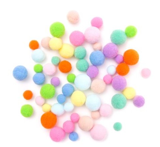 POMPONIKI DEKORACYJNE pluszowe mix 60 sztukRAINBOW