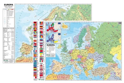 EUROPA MAPA DWUSTRONNA PODRĘCZNA PLANSZOWA FIZ/POL