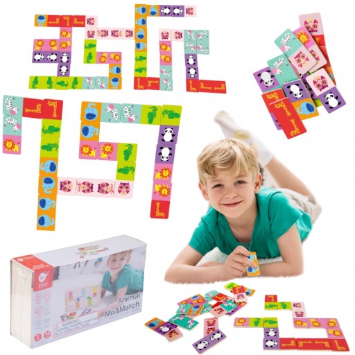 DREWNIANA UKŁADANKA GRA DOMINO CLASSIC WORLD ZE ZWIERZĄTKAMI