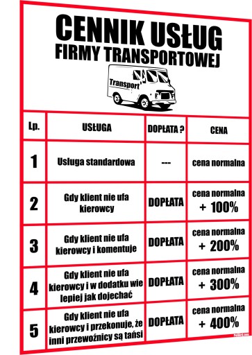 ŻARTOBLIWY CENNIK FIRMY TRANSPORTOWEJ PRZEWÓZ (s)