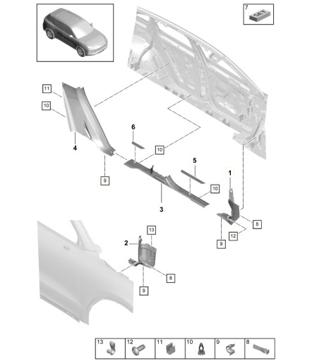 Poszycie słupka A PORSCHE CAYENNE PAB863483001E0