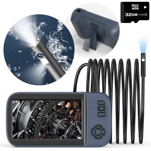KAMERA INSPEKCYJNA ENDOSKOP DUO EKRAN HD 10 METROWY KABEL 32GB SD IP67 8LED