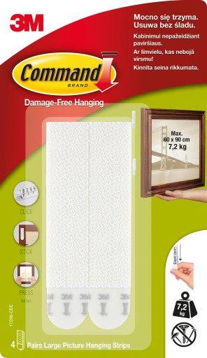 3M COMMAND Rzepy do wieszania np. obrazów 7,2kg BEZ WIERCENIA