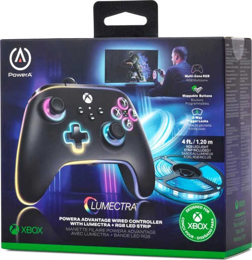 PowerA XS Pad przewodowy Advantage Lumectra czarny + taśma LED RGB