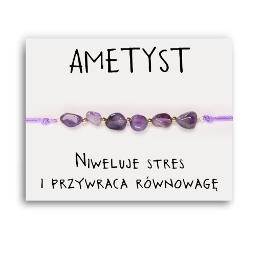 BRANSOLETKA DAMSKA NATURALNY KAMIEŃ AMETYST AMULET ANTYSTRESOWY