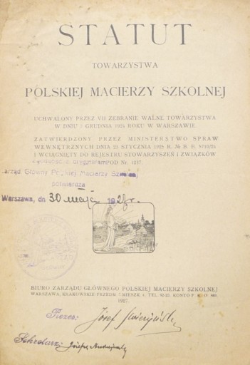 SATUT TOWARZYSTWA POLSKIEJ MACIERZY SZKOLNEJ 1927